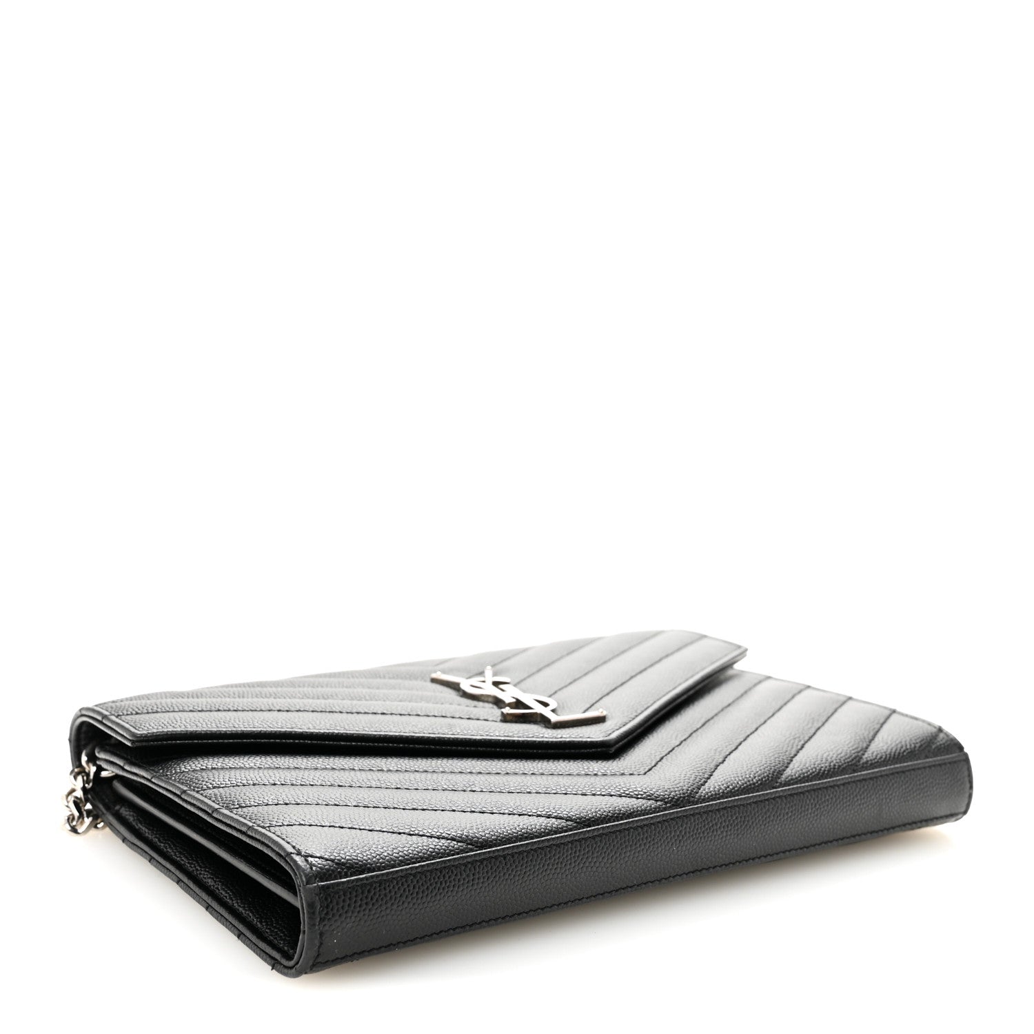 Saint Laurent Grain De Poudre Matelasse Chevron Monogram Chain Wallet Black 3 of 10