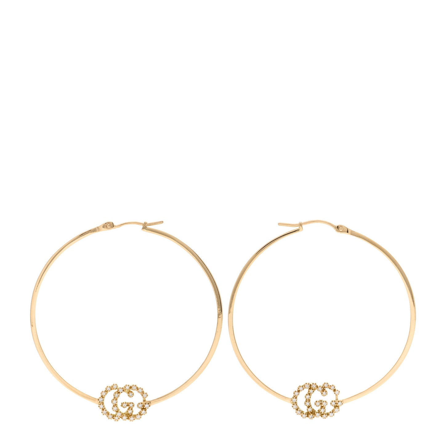 18K Yellow Gold Diamond Large Running GG Hoop Earrings