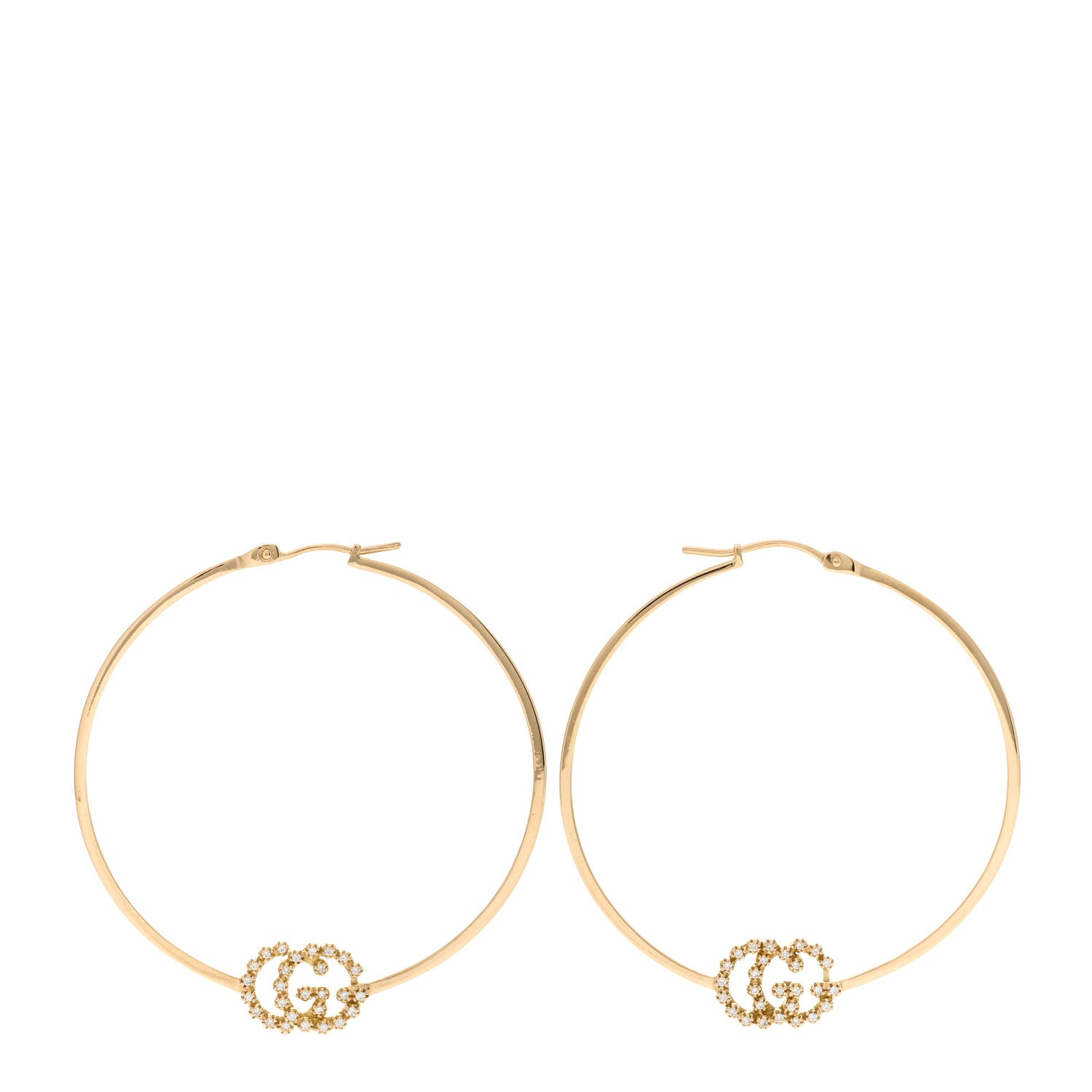 Gucci 18K Yellow Gold Diamond Large Running GG Hoop Earrings 1 of 4