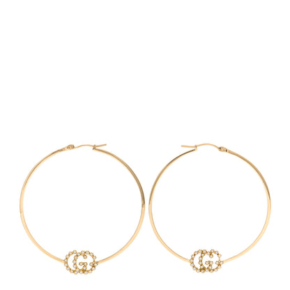 Gucci 18K Yellow Gold Diamond Large Running GG Hoop Earrings 1 of 4