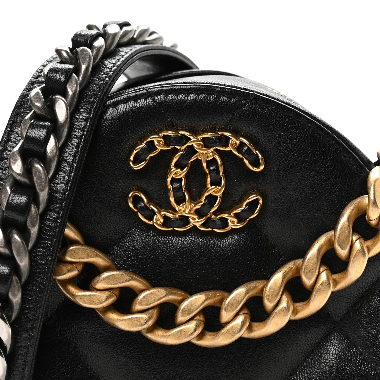 Lambskin Quilted Chanel 19 Round Clutch With Chain Black