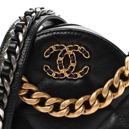 Chanel Lambskin Quilted Chanel 19 Round Clutch With Chain Black 8 of 10