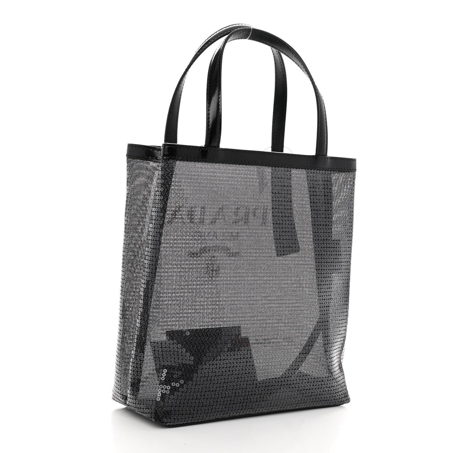 Sequin Mesh Small Tote Bag Black