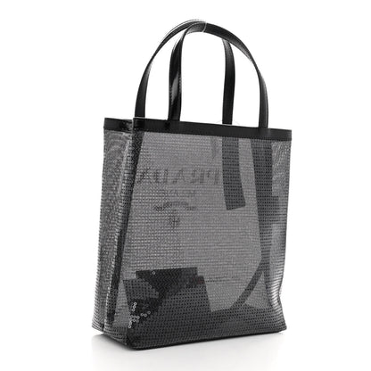 Prada Sequin Mesh Small Tote Bag Black 4 of 12