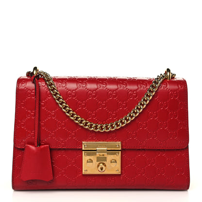 Gucci Guccissima Medium Padlock Shoulder Bag Hibiscus Red 1 of 10