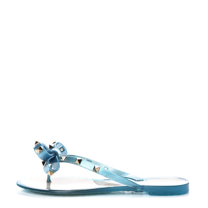 Valentino Garavani PVC Jelly Glitter Rockstud Bow Thong Sandals 36 Cerulean 1 of 8