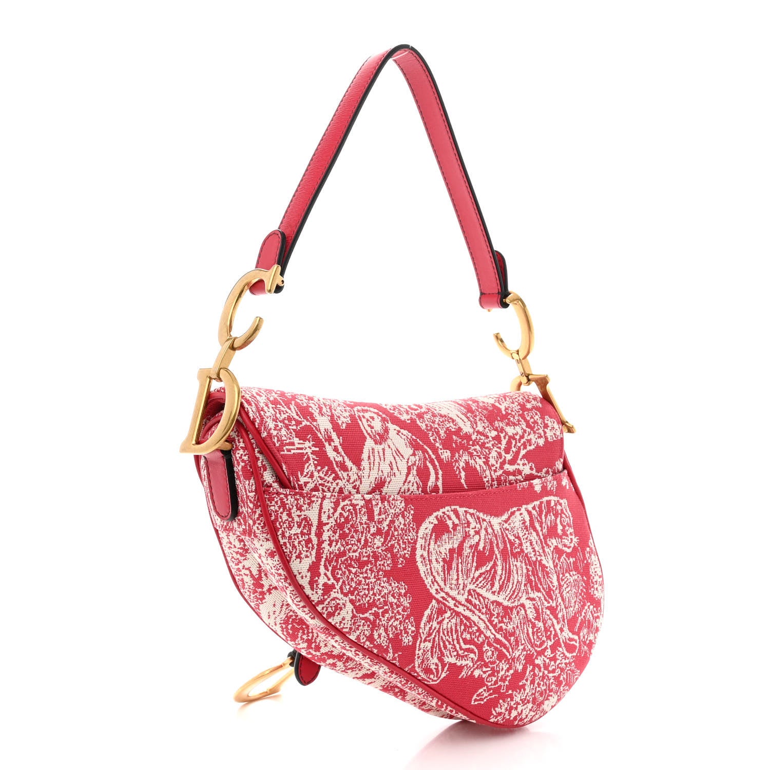 Christian Dior Canvas Reverse Embroidered Toile De Jouy Saddle Bag Red 3 of 10