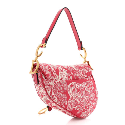 Christian Dior Canvas Reverse Embroidered Toile De Jouy Saddle Bag Red 3 of 10