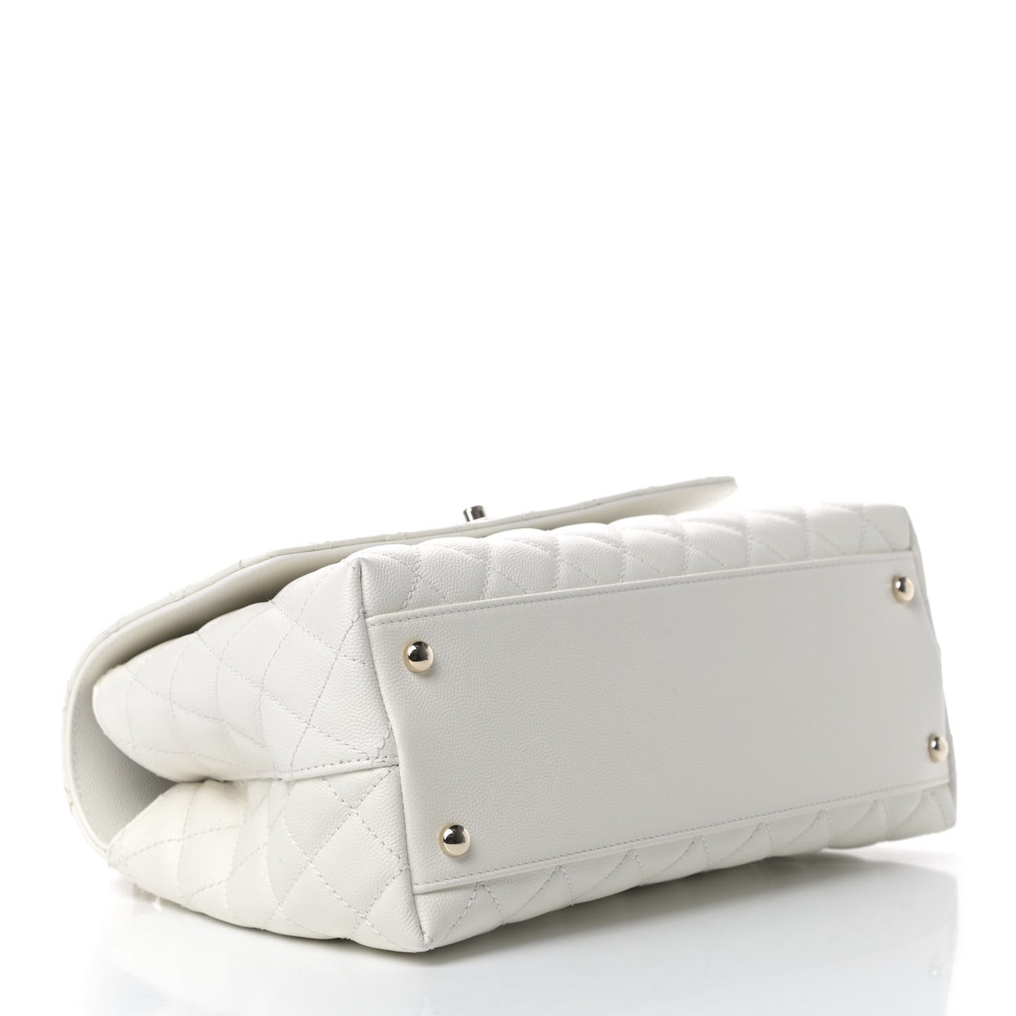 Iridescent Caviar Quilted Small Coco Handle Flap White