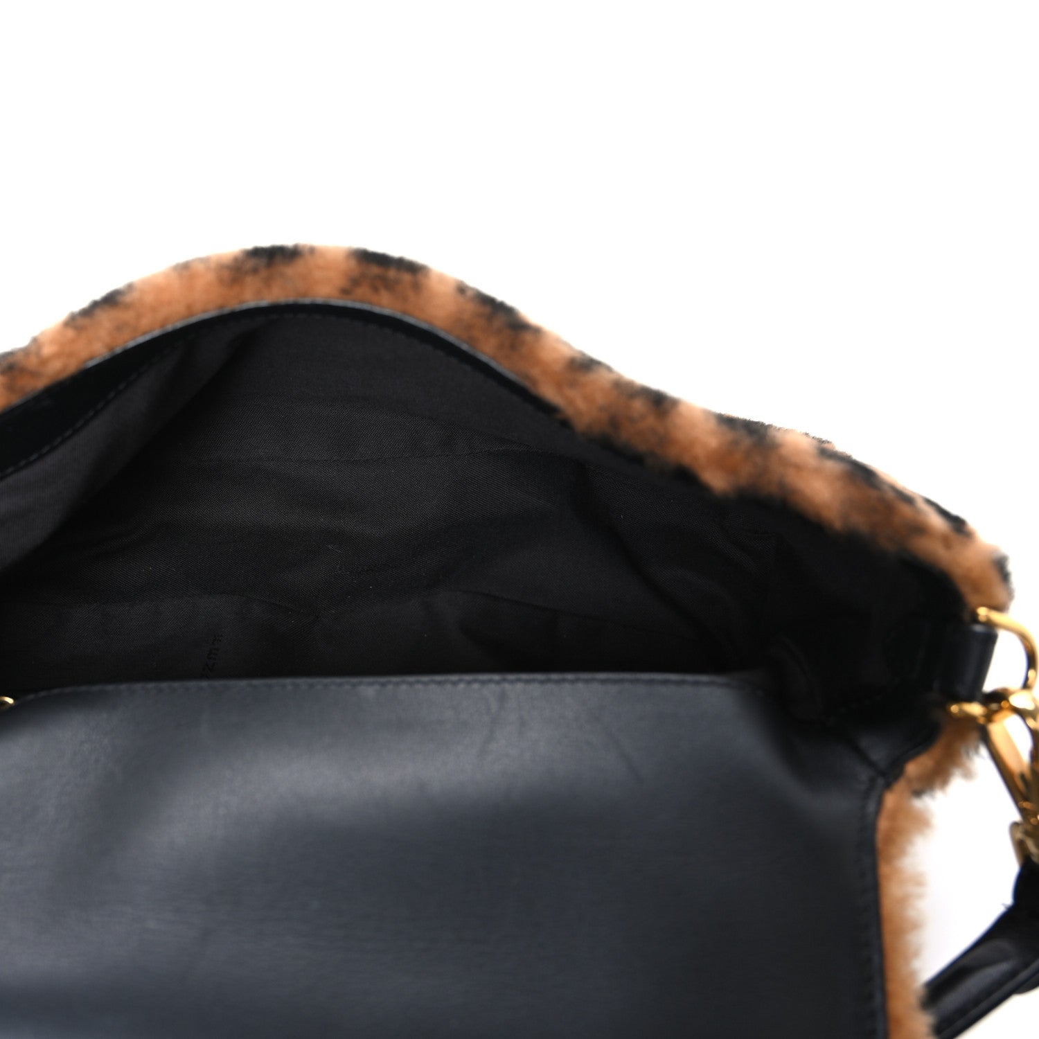 Fendi Shearling Vitello Dolce Macro FF 1974 Baguette Tobacco Black 5 of 10