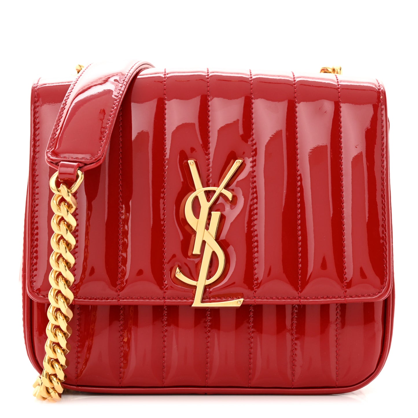 Patent Calfskin Matelasse Medium Vicky Chain Bag Rouge Eros
