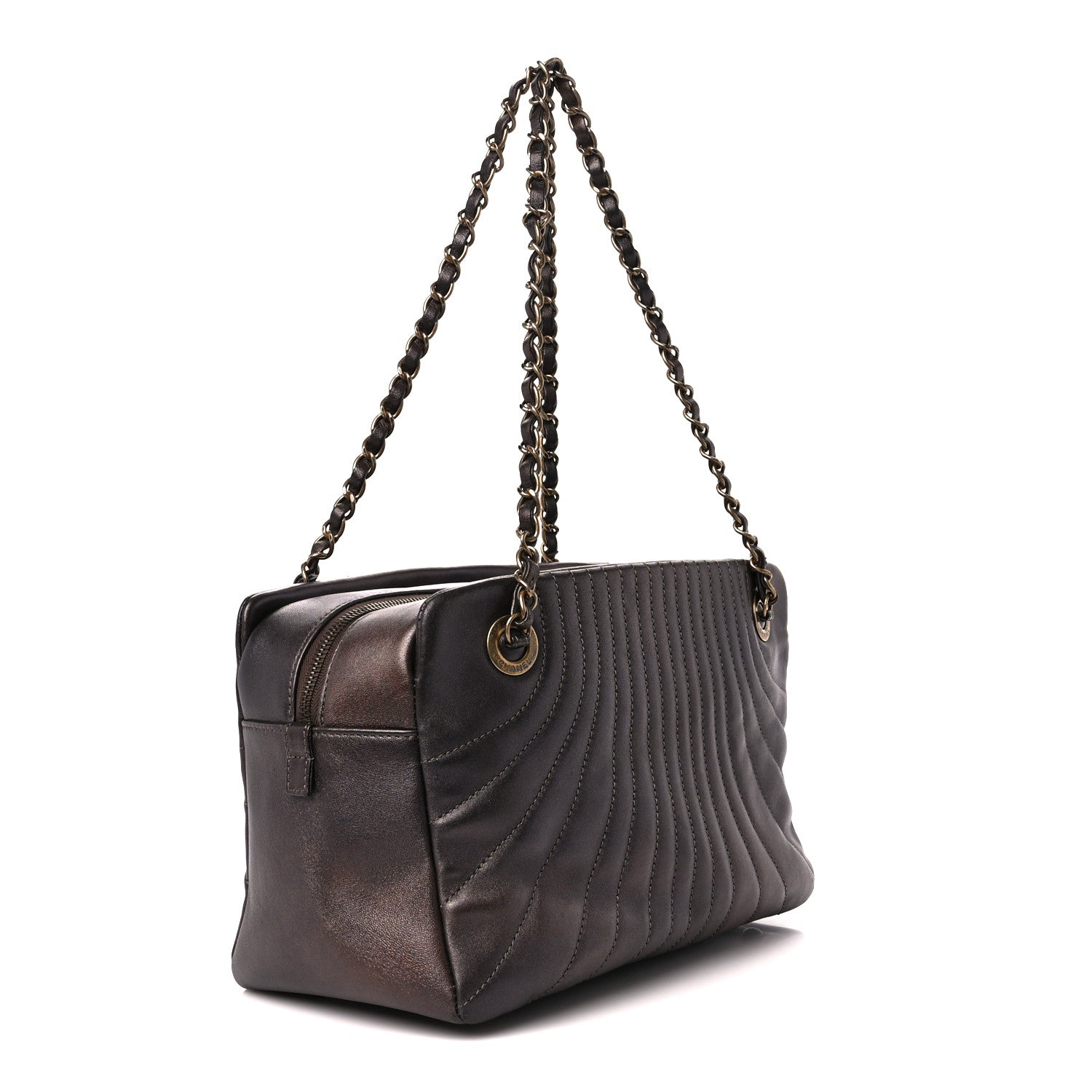 Chanel Metallic Lambskin Paris Shanghai Quilted Tote Kahki 3 of 12