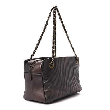 Chanel Metallic Lambskin Paris Shanghai Quilted Tote Kahki 3 of 12