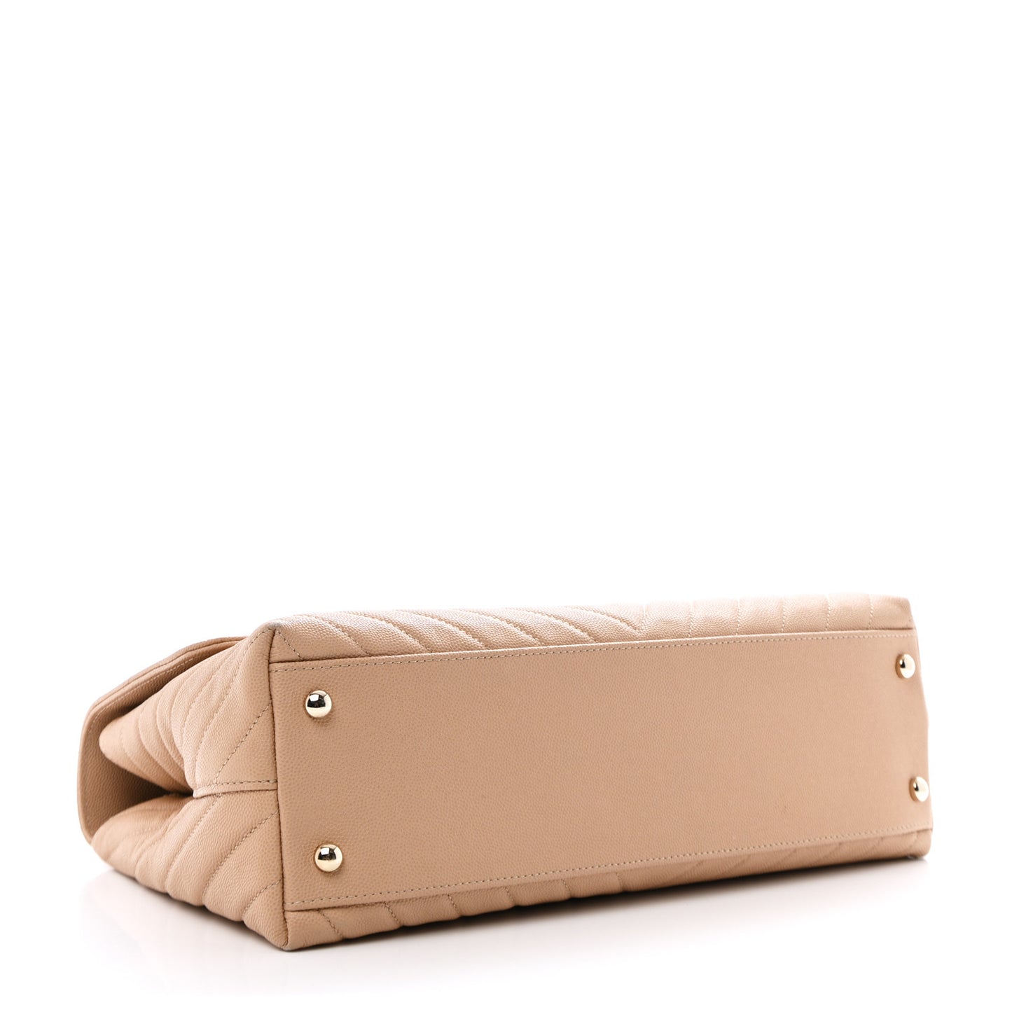 Caviar Chevron Quilted Medium Coco Handle Flap Beige