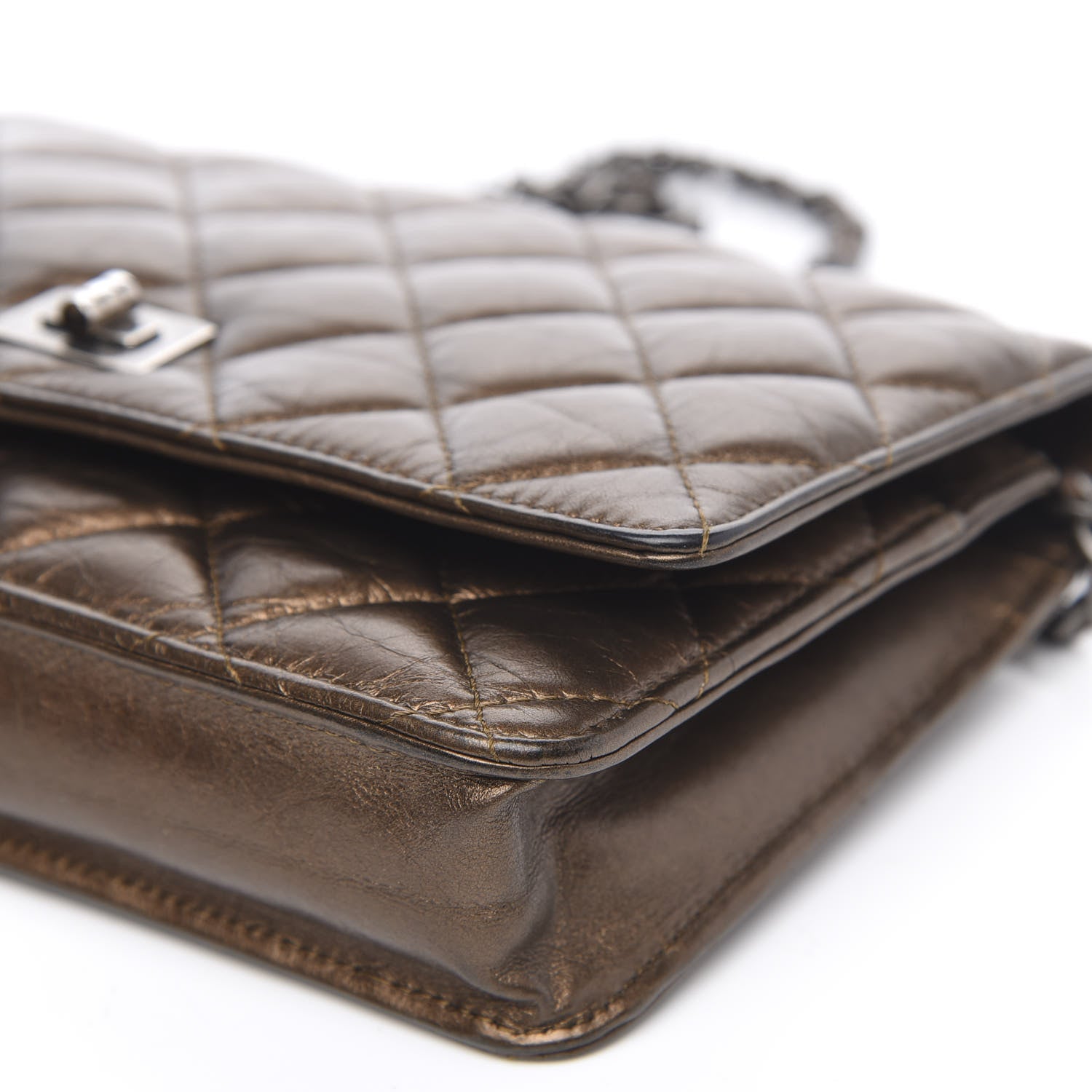 Chanel Metallic Aged Calfskin Quilted Reissue Wallet On Chain WOC Bronze 10 of 14