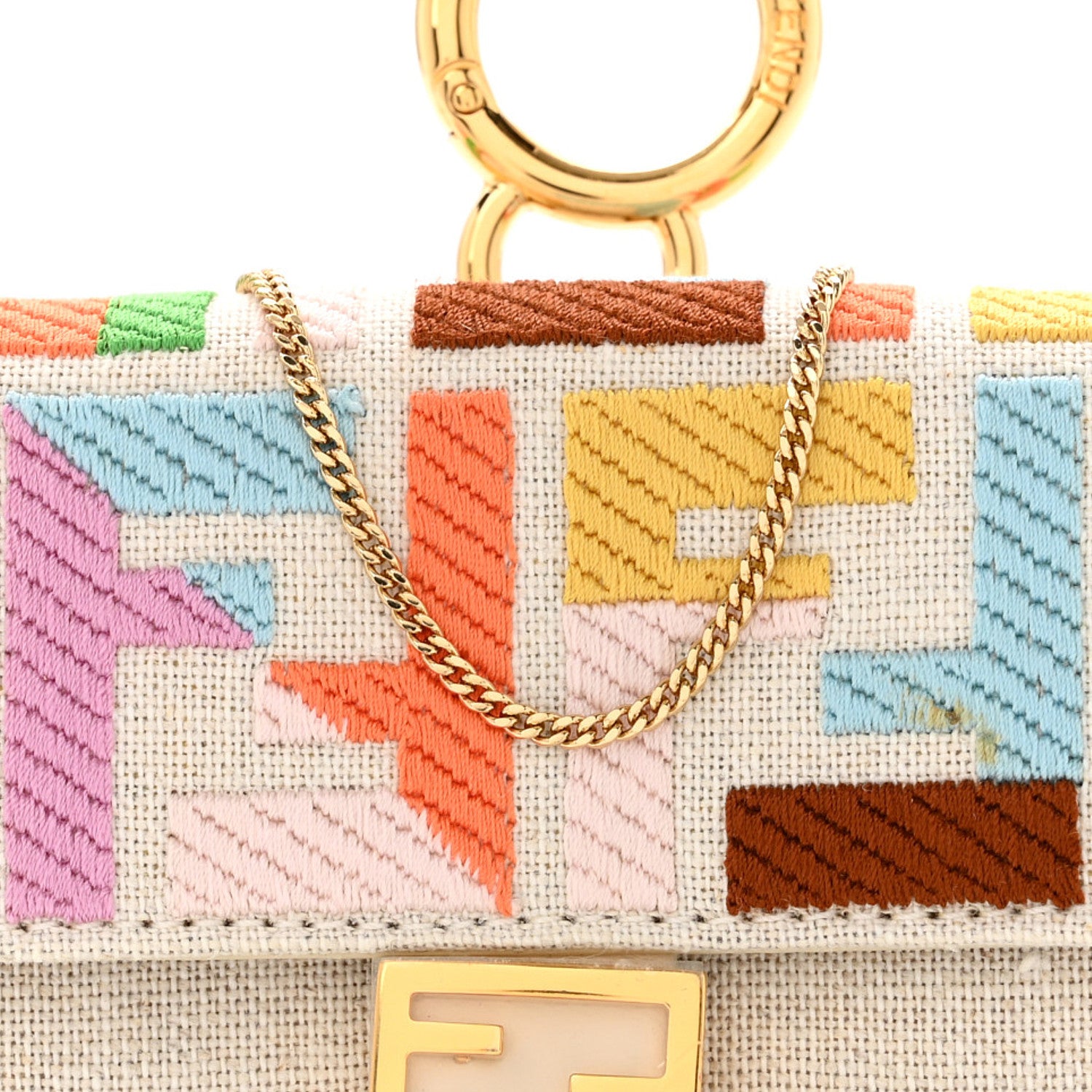 FENDI Nano Baguette FFロゴ キャンバス バッグ Fendi Kuban Canvas FF Embroidered Nano Baguette Charm Grezzo