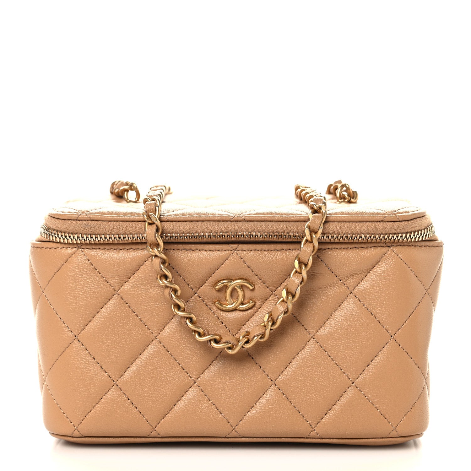 Chanel Lambskin Quilted Pearl Crush Small Vanity Case With Chain Beige 1 of 12