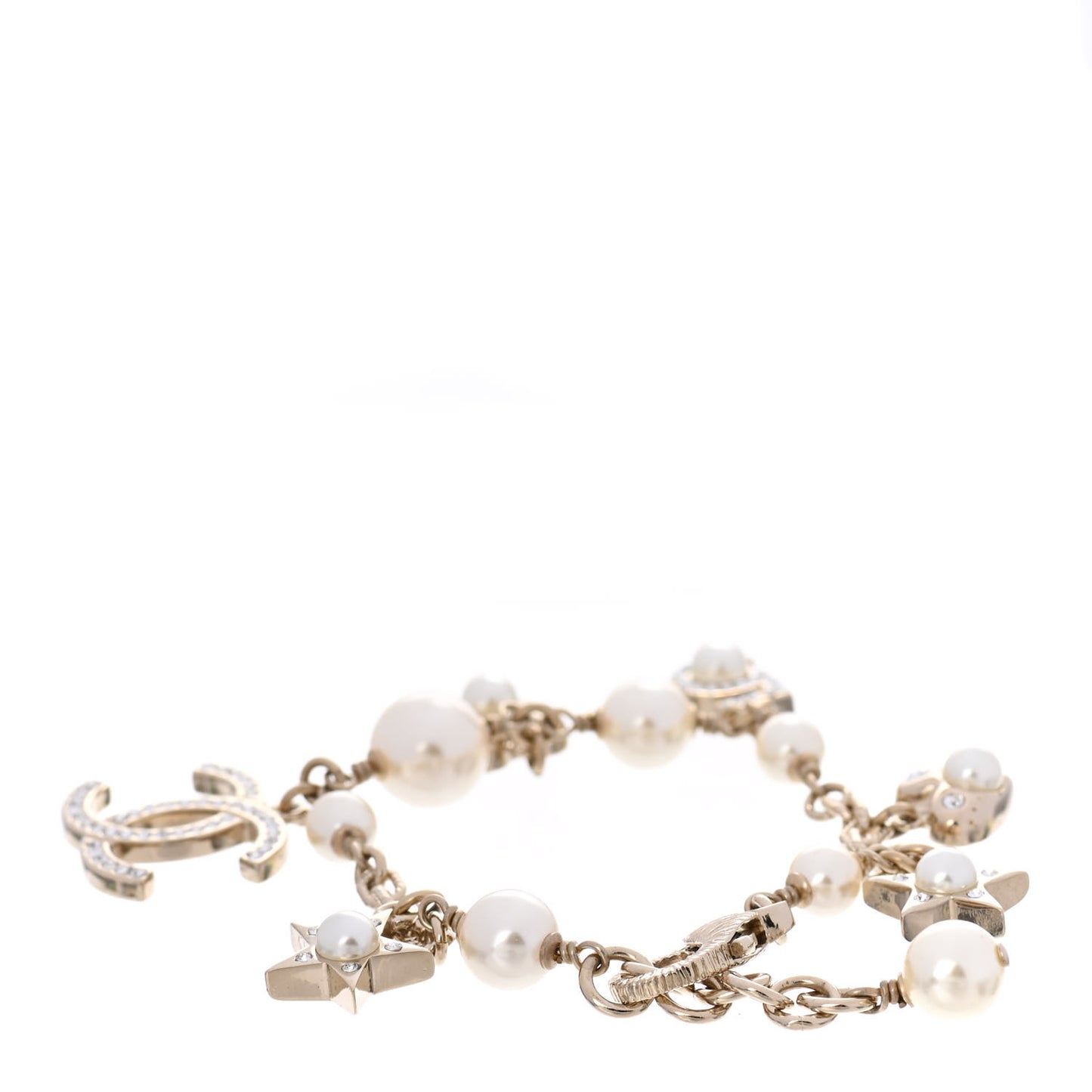 Crystal Pearl CC Charming Bracelet Gold