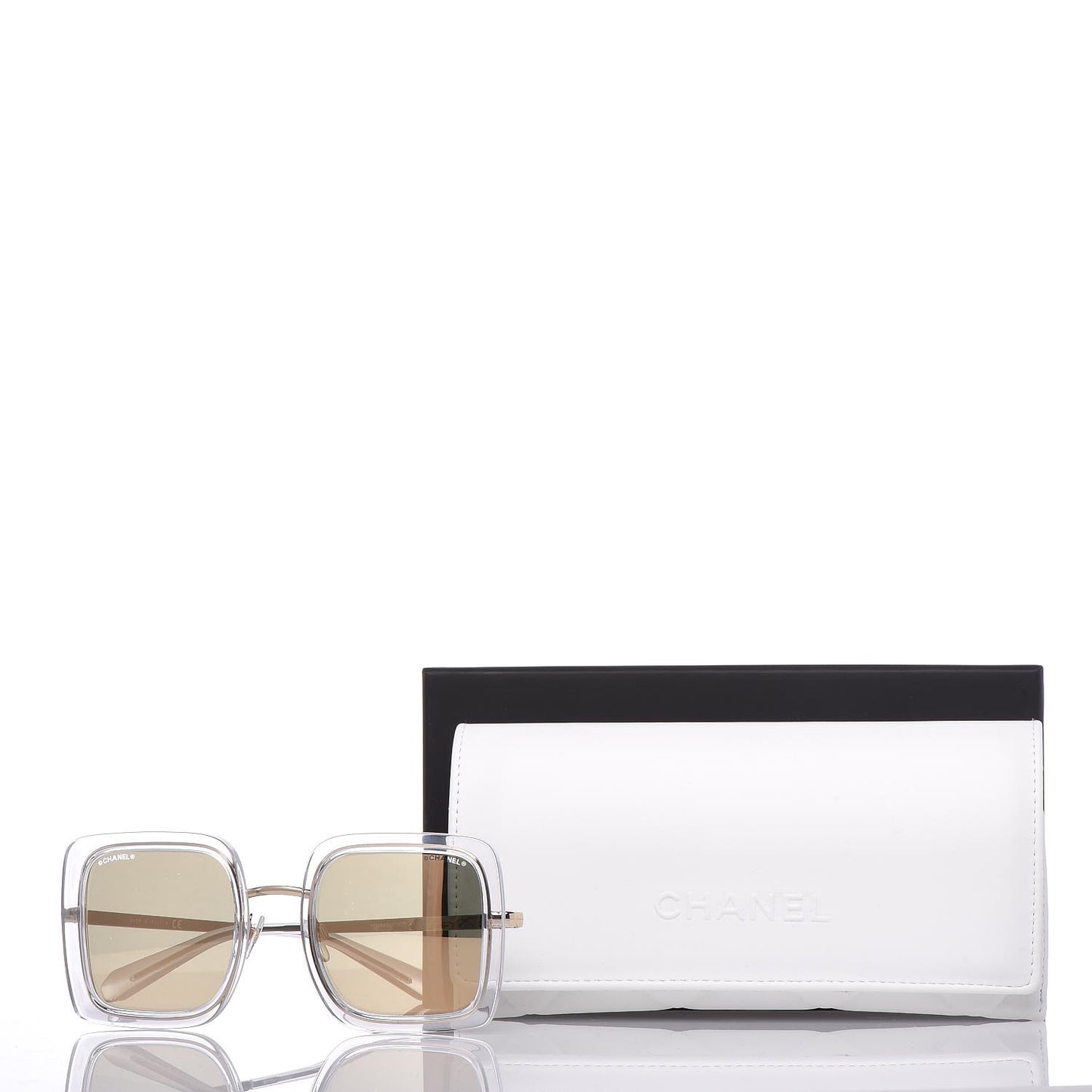 24K Gold Mirror Square Sunglasses 4240 Transparent