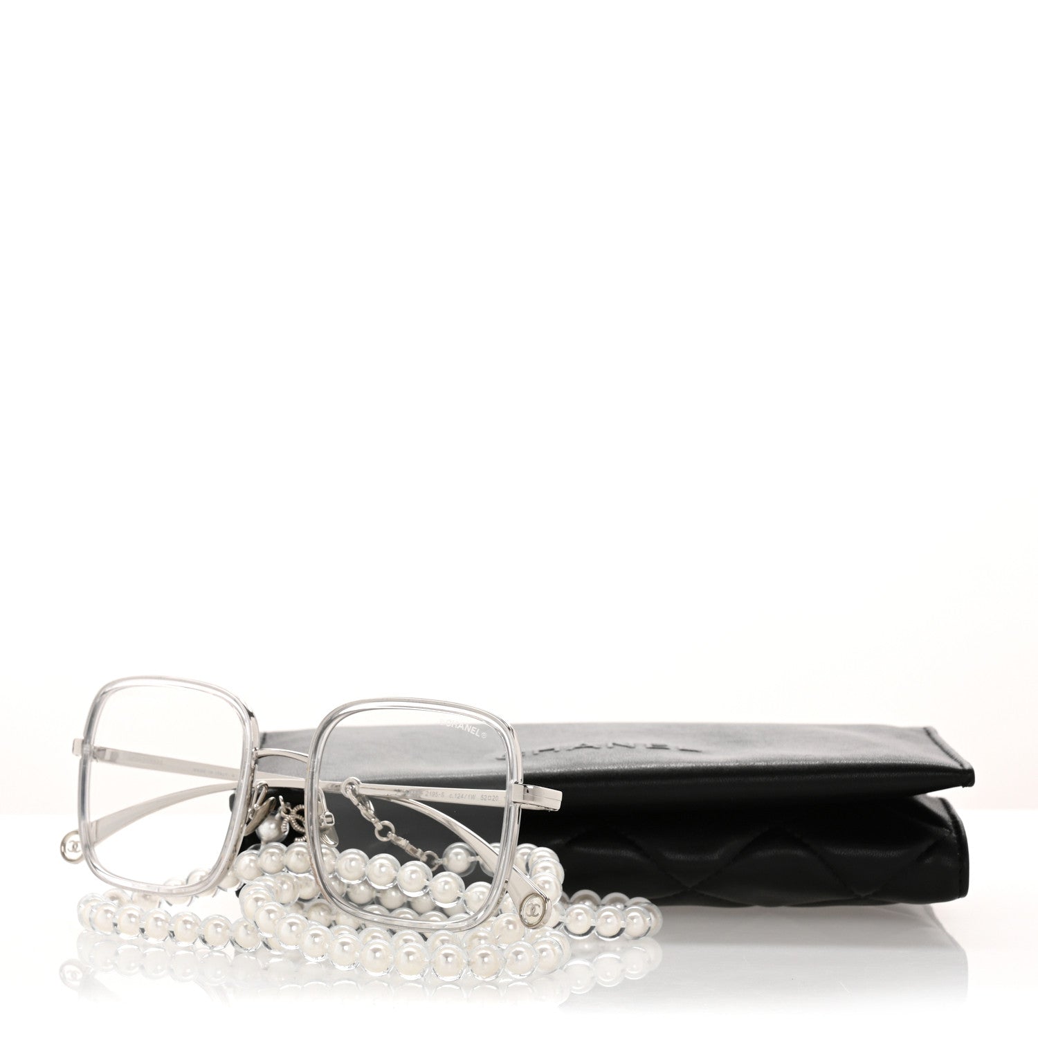 Chanel Metal Removable Pearl Chain Square Eyeglasses 2195-S Silver 8 of 8