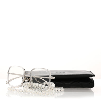 Chanel Metal Removable Pearl Chain Square Eyeglasses 2195-S Silver 8 of 8