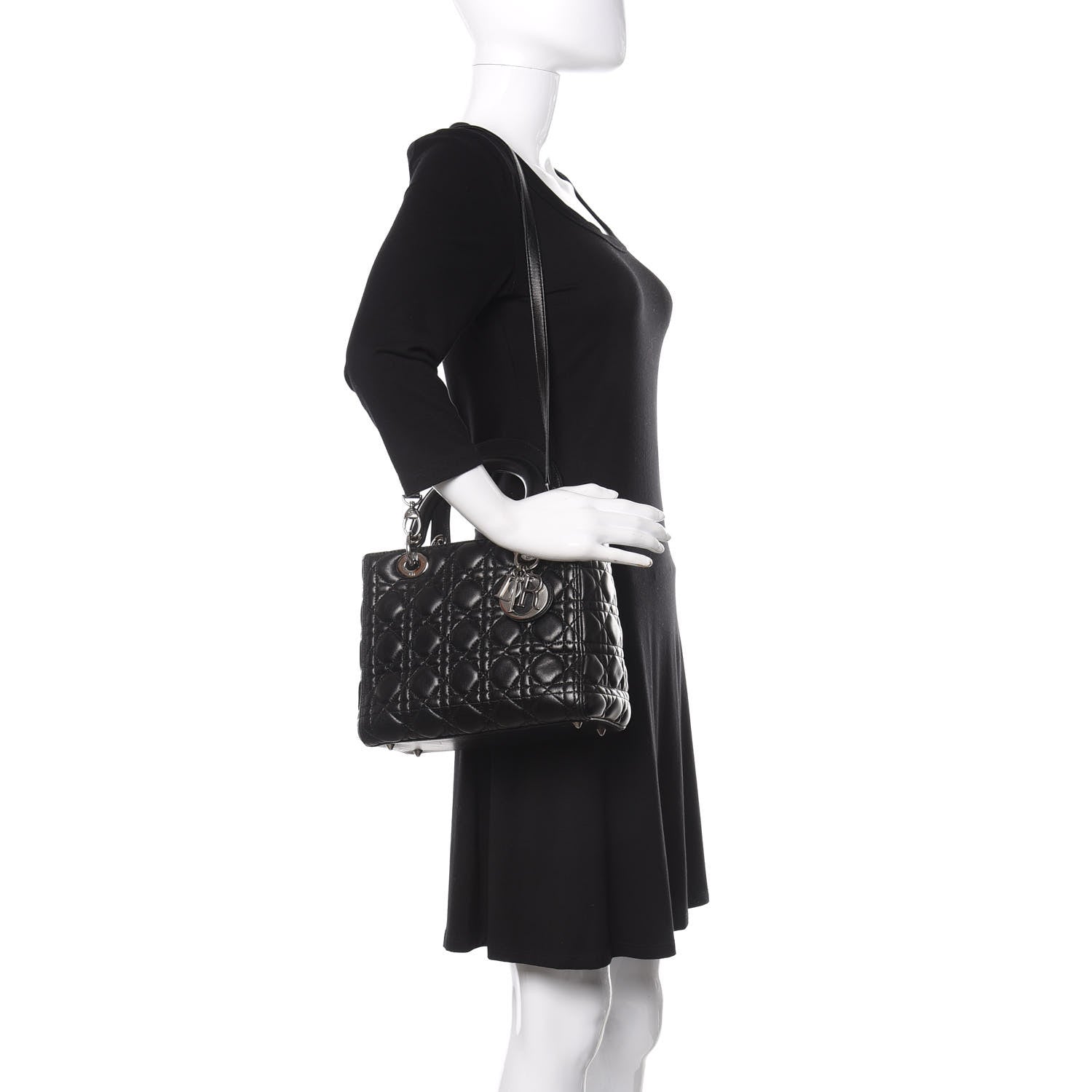 Christian Dior Lambskin Cannage Medium Lady Dior Black 2 of 10