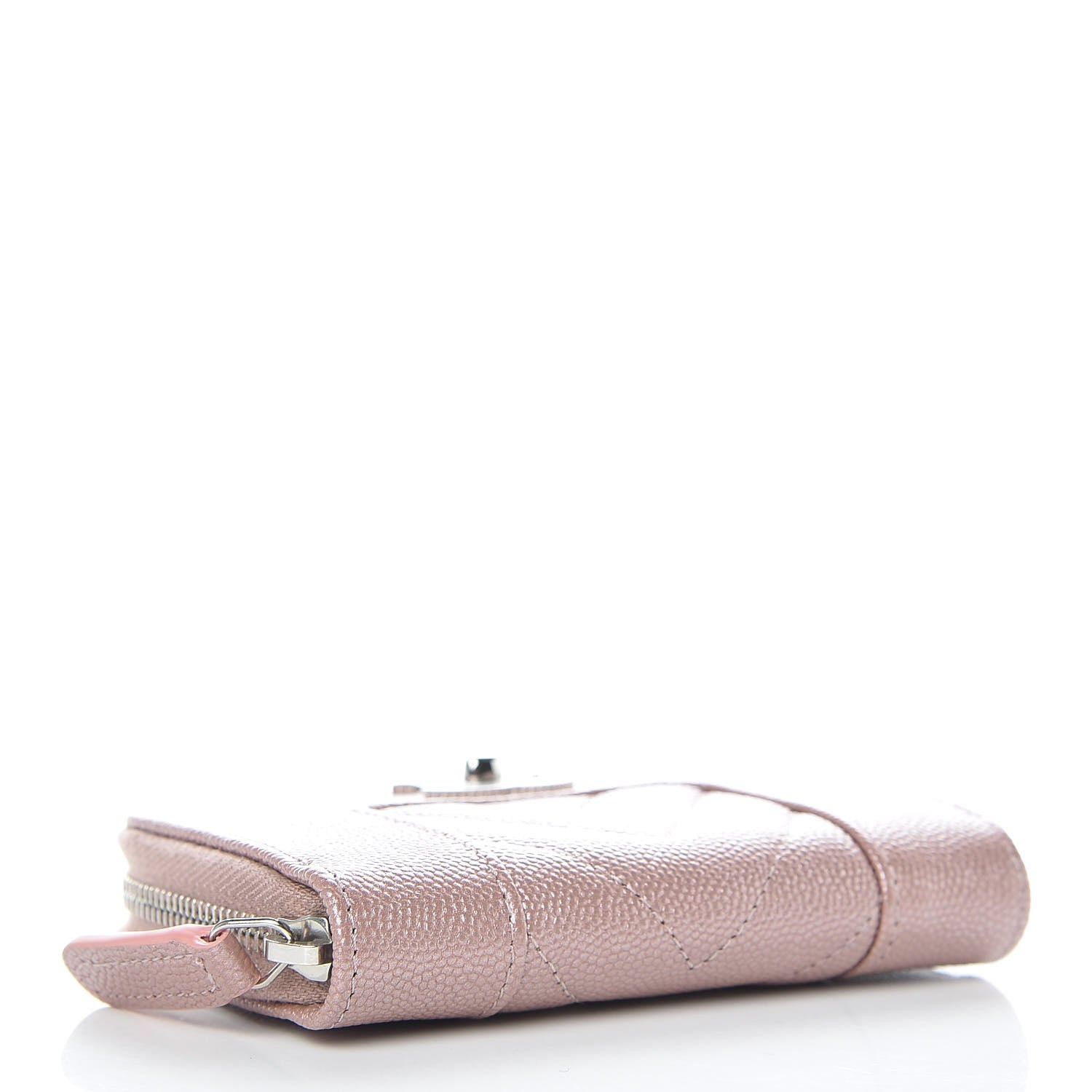 Chanel Metallic Caviar Chevron Quilted Vintage Mademoiselle Zip Coin Purse Pink 4 of 8