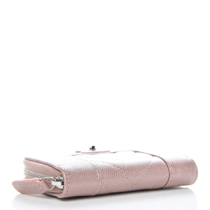 Chanel Metallic Caviar Chevron Quilted Vintage Mademoiselle Zip Coin Purse Pink 4 of 8