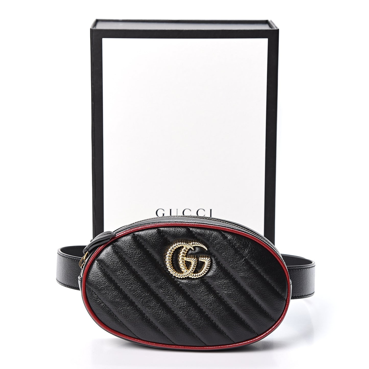 Azalea Calfskin Matelasse Diagonal Torchon GG Marmont Belt Bag 75 30 Black Romantic Cerise