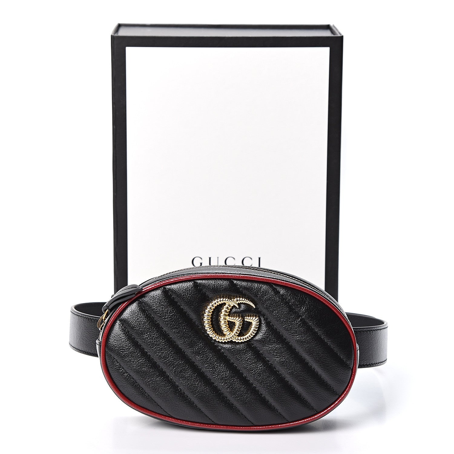 Gucci Azalea Calfskin Matelasse Diagonal Torchon GG Marmont Belt Bag 75 30 Black Romantic Cerise 11 of 11