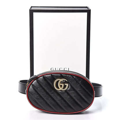 Gucci Azalea Calfskin Matelasse Diagonal Torchon GG Marmont Belt Bag 75 30 Black Romantic Cerise 11 of 11