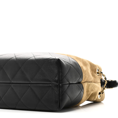 Chanel Suede Calfskin Shiny Lambskin Quilted Small Coco Base Shopping Bag Beige Black 10 of 10