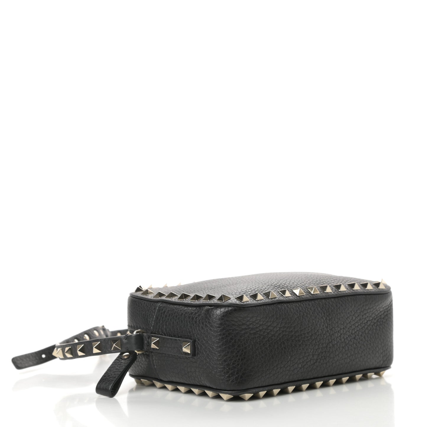 Pebbled Calfskin Rockstud Camera Crossbody Bag Black