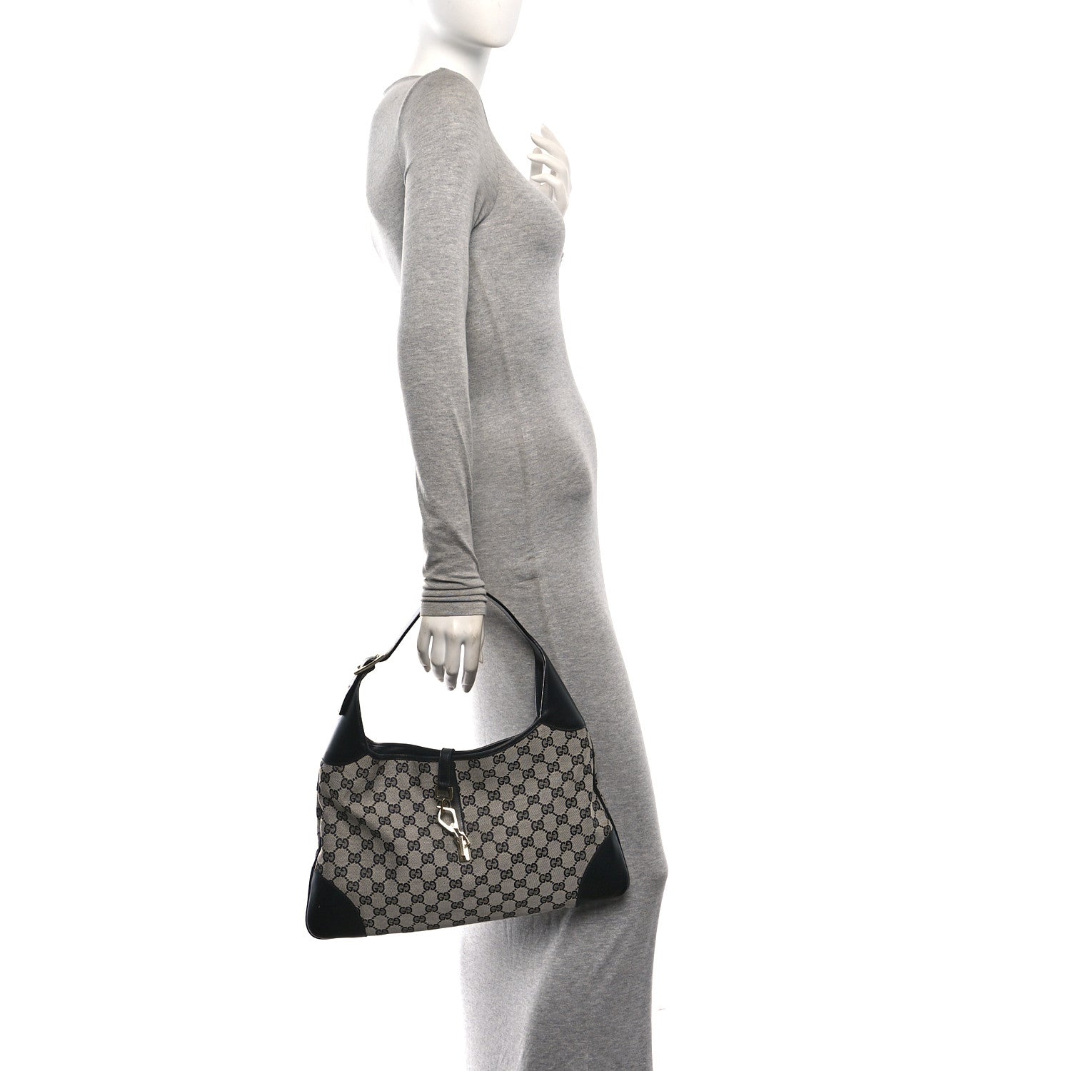 Gucci Monogram Lobster Clasp Jackie O Hobo Beige Black 2 of 10