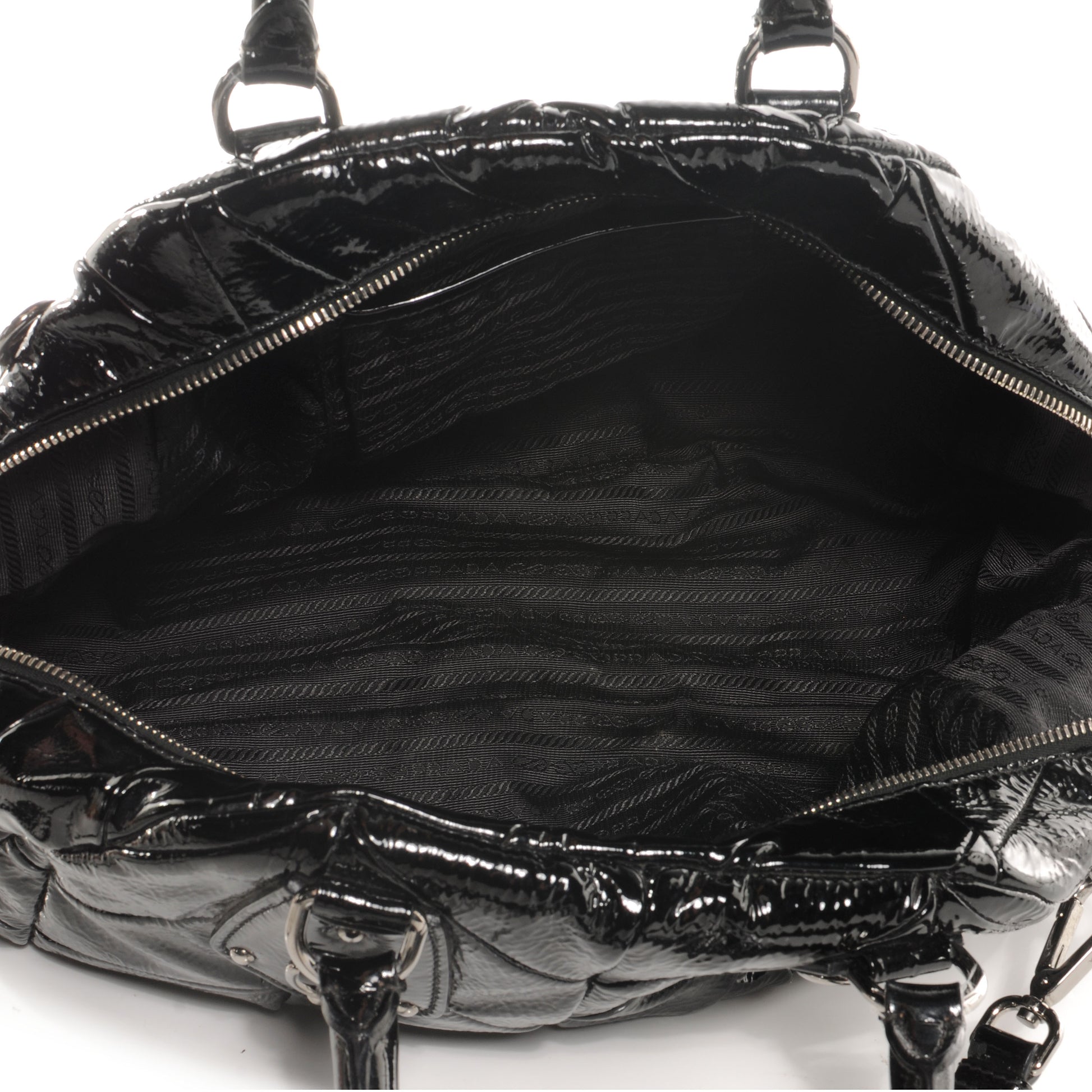 Prada Vernice Chevron Dome Satchel Black 5 of 8