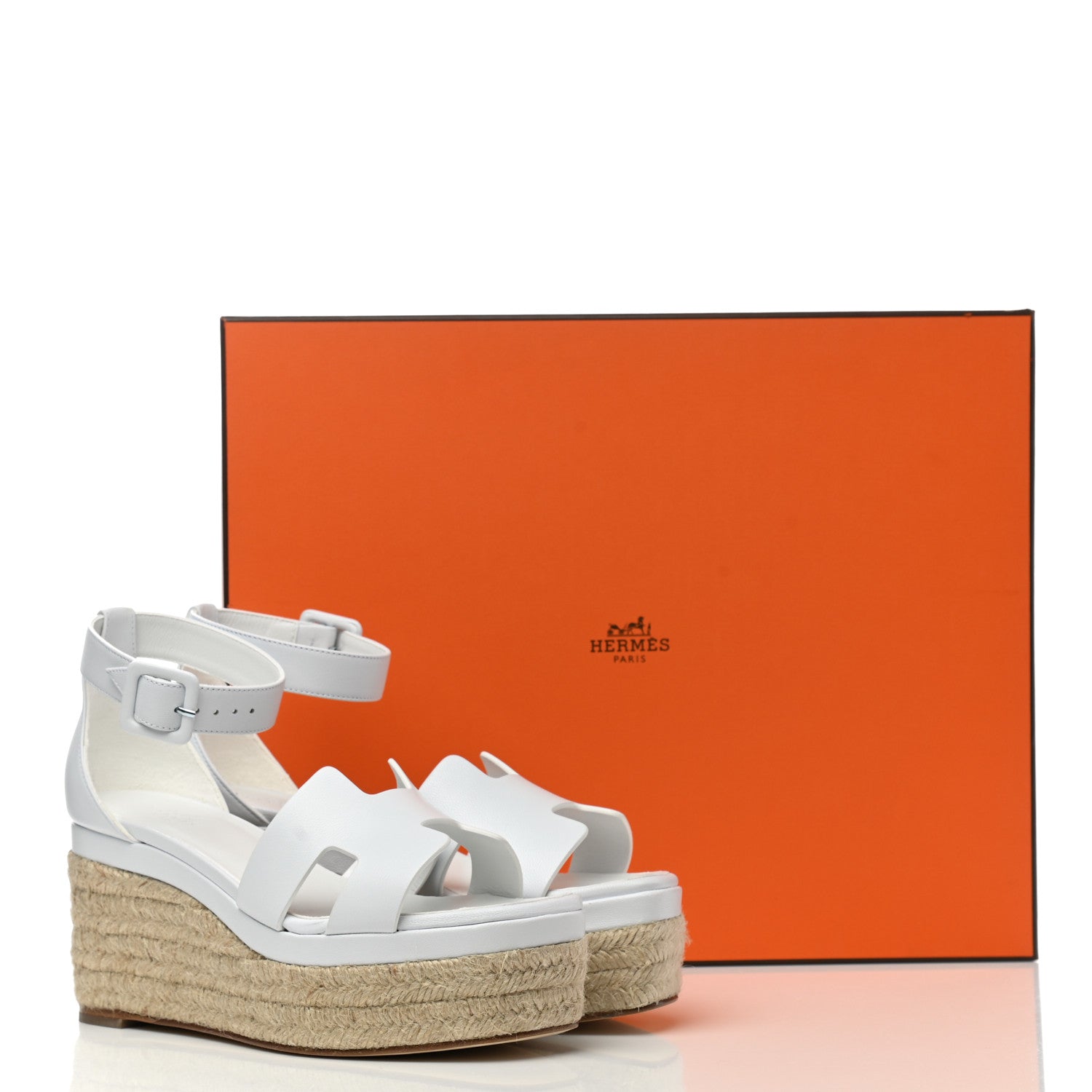Hermes Goatskin Elda Espadrille Wedge Sandals 36 White 9 of 9