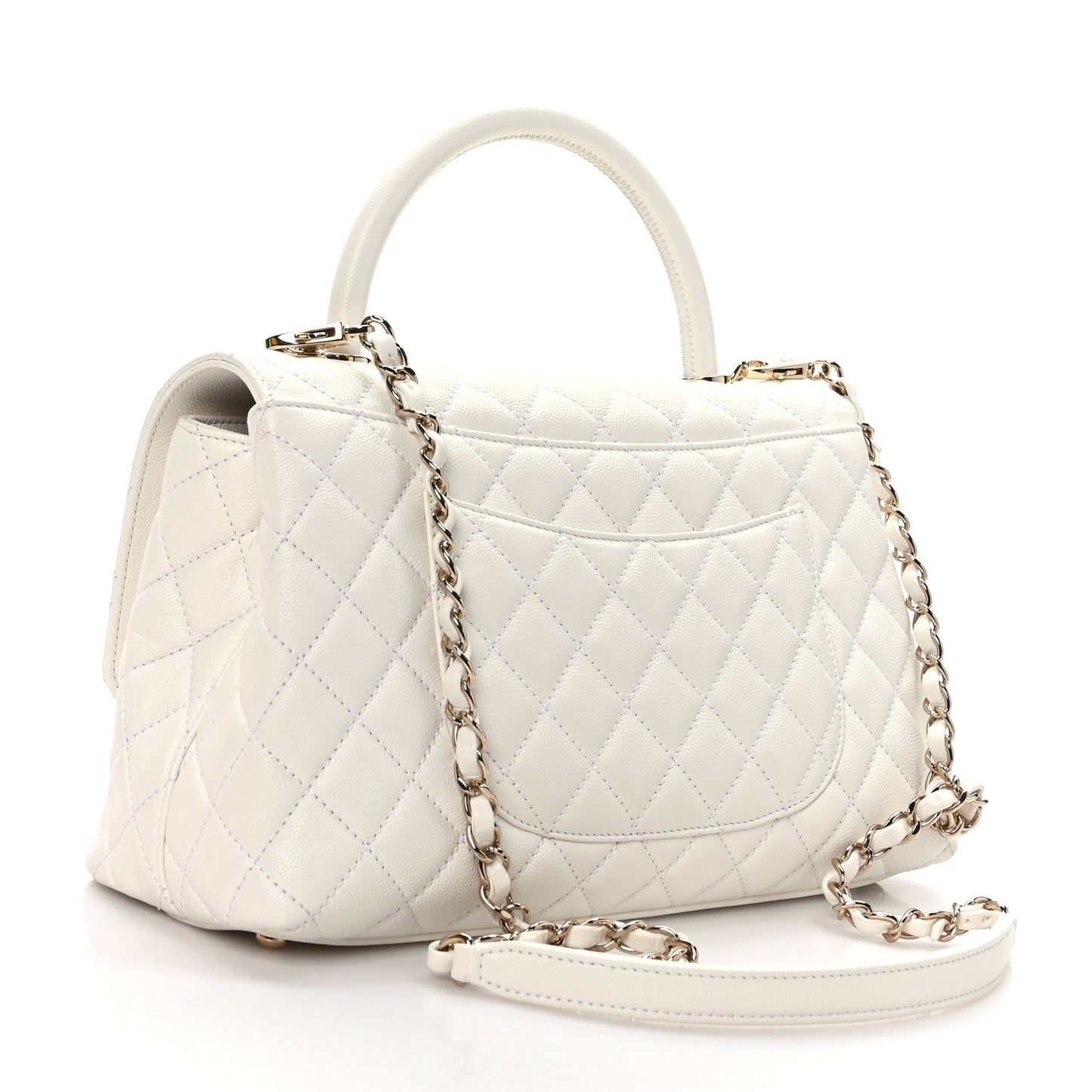 Caviar Quilted Small Coco Handle Flap White