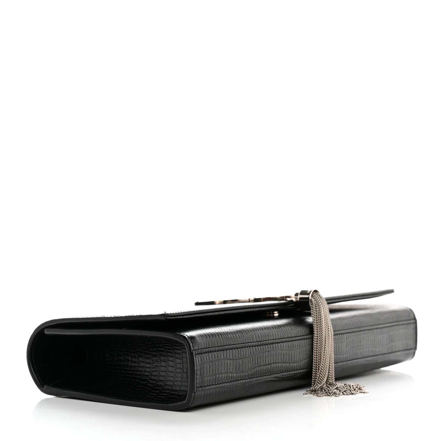 Calfskin Lizard Embossed Classic Monogram Tassel Clutch Black