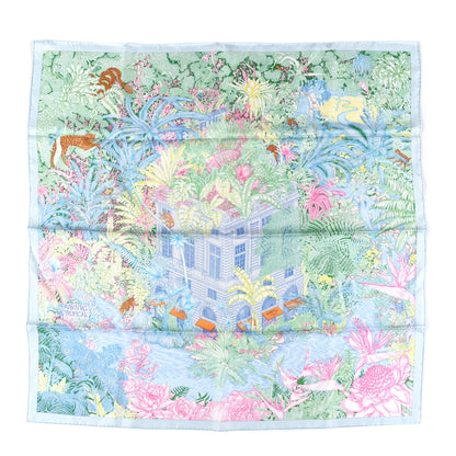 Hermes Silk Twill Faubourg Tropical Scarf 90 Bleu Vert Jaune 1 of 6