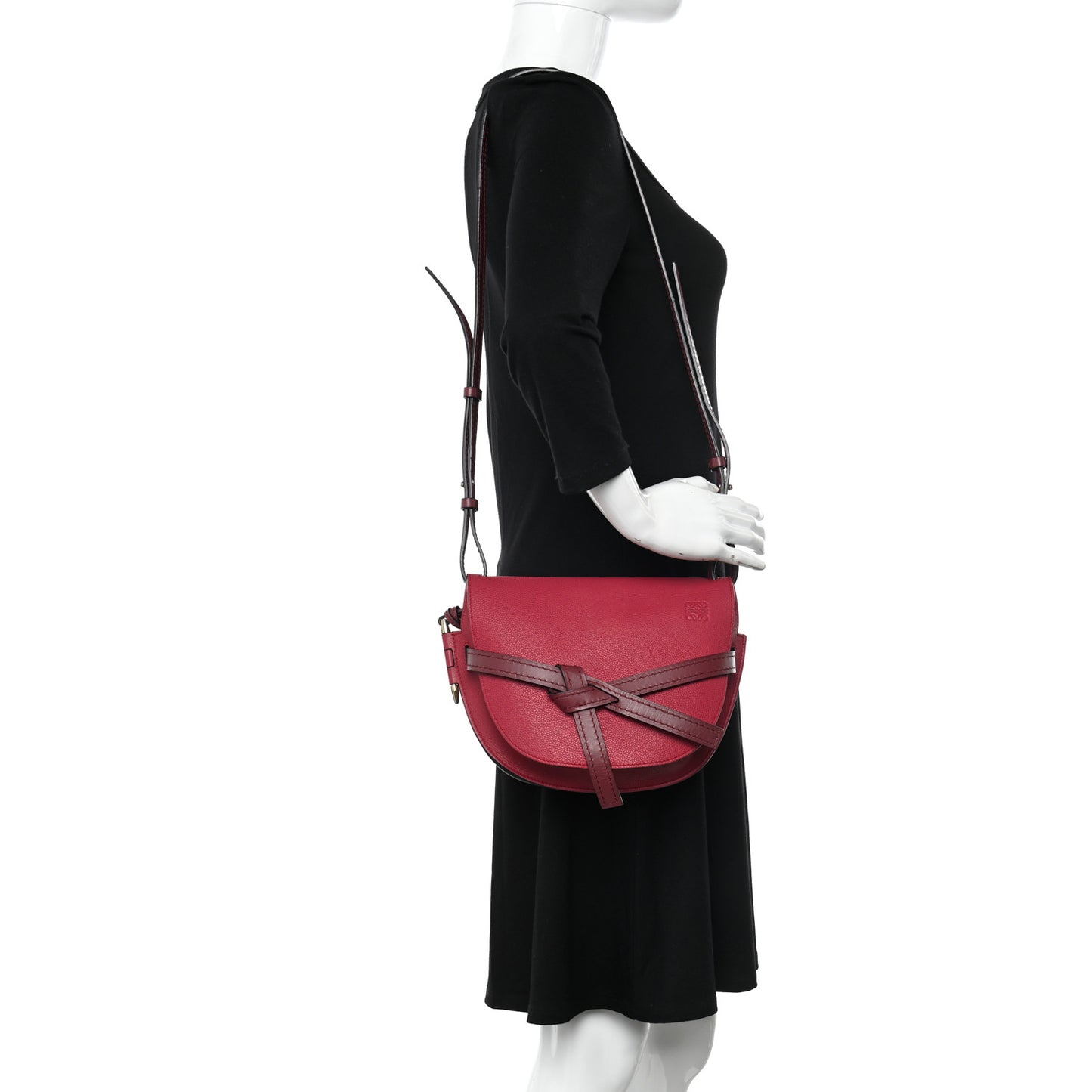 Grained Calfskin Small Gate Crossbody Bag Raspberry Wine
