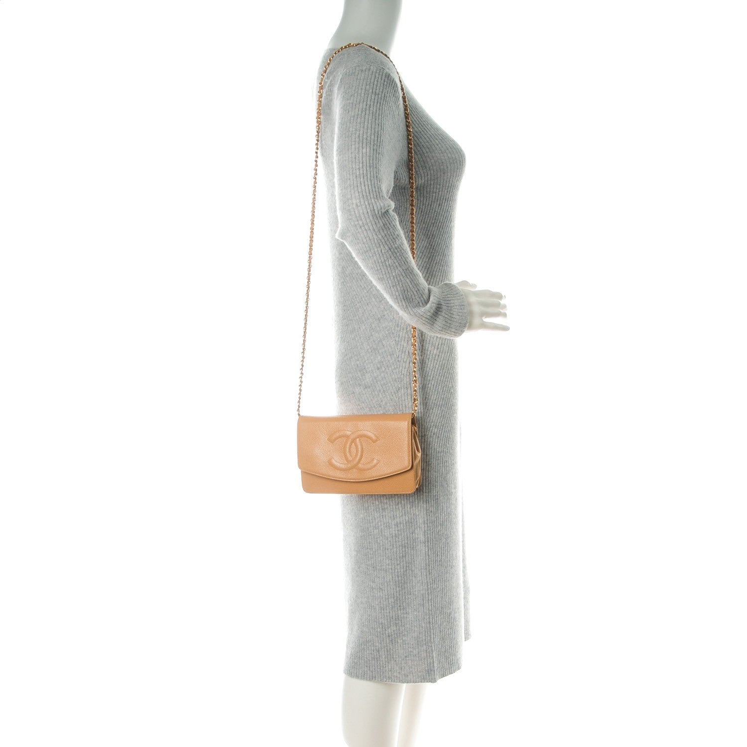 Chanel Caviar Timeless CC Wallet On Chain WOC Beige 2 of 11