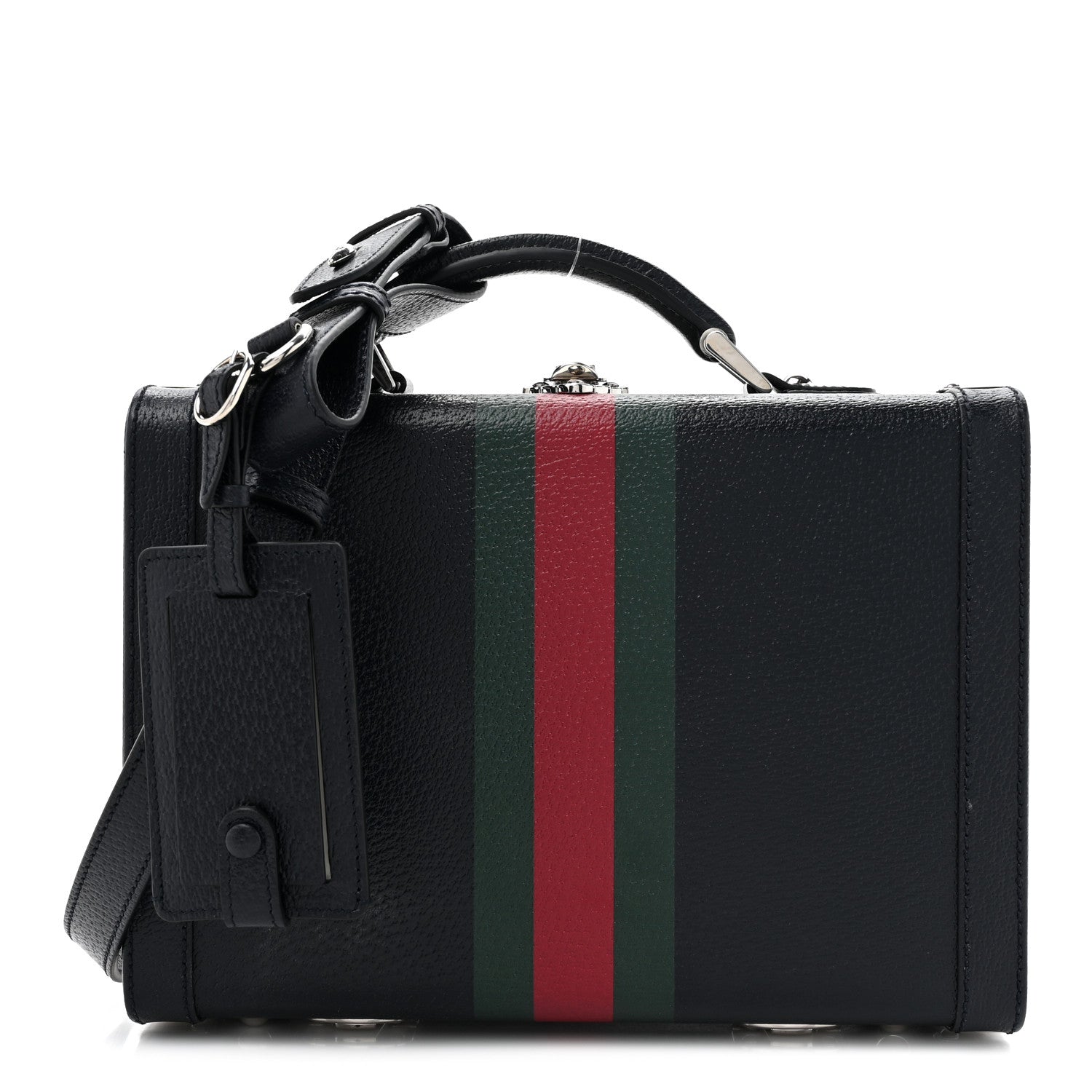 Gucci Dollar Calfskin Web Savoy Medium Top Handle Beauty Case Dark Blue 1 of 9