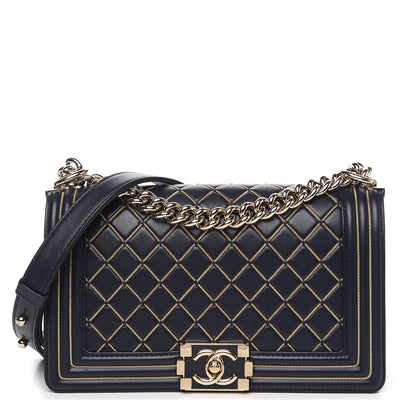 Chanel Lambskin Chain Quilted Medium Boy Flap Navy 1 of 15