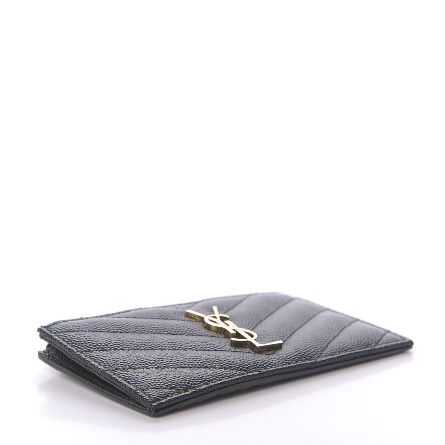 Saint Laurent Grain De Poudre Matelasse Chevron Monogram Fragments Zippered Card Case Dark Mint 4 of 8