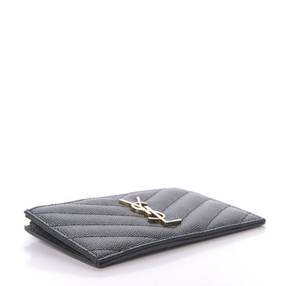 Saint Laurent Grain De Poudre Matelasse Chevron Monogram Fragments Zippered Card Case Dark Mint 4 of 8
