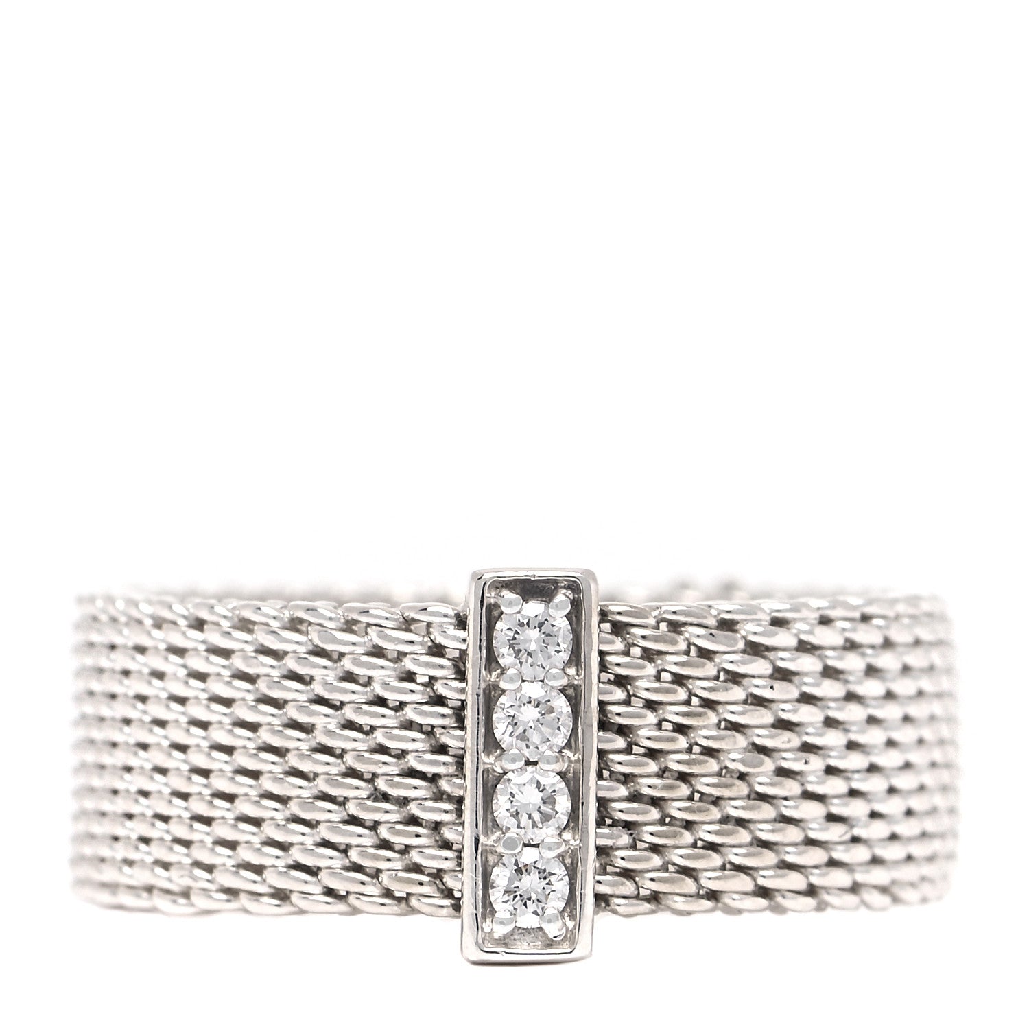 Tiffany Sterling Silver Diamond Somerset Mesh Ring 51 5.75 1 of 4
