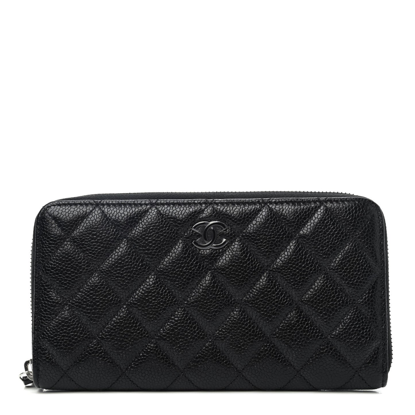 Caviar Quilted Large Gusset Zip Around Wallet Black