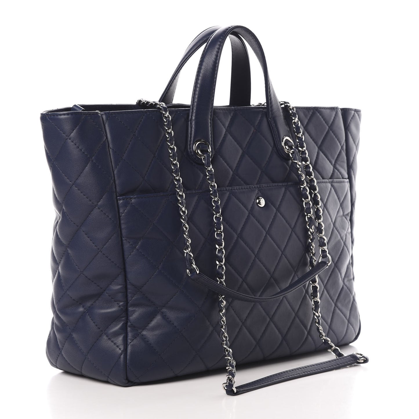 Calfskin Quilted Ultra Pocket Shopping Tote Navy