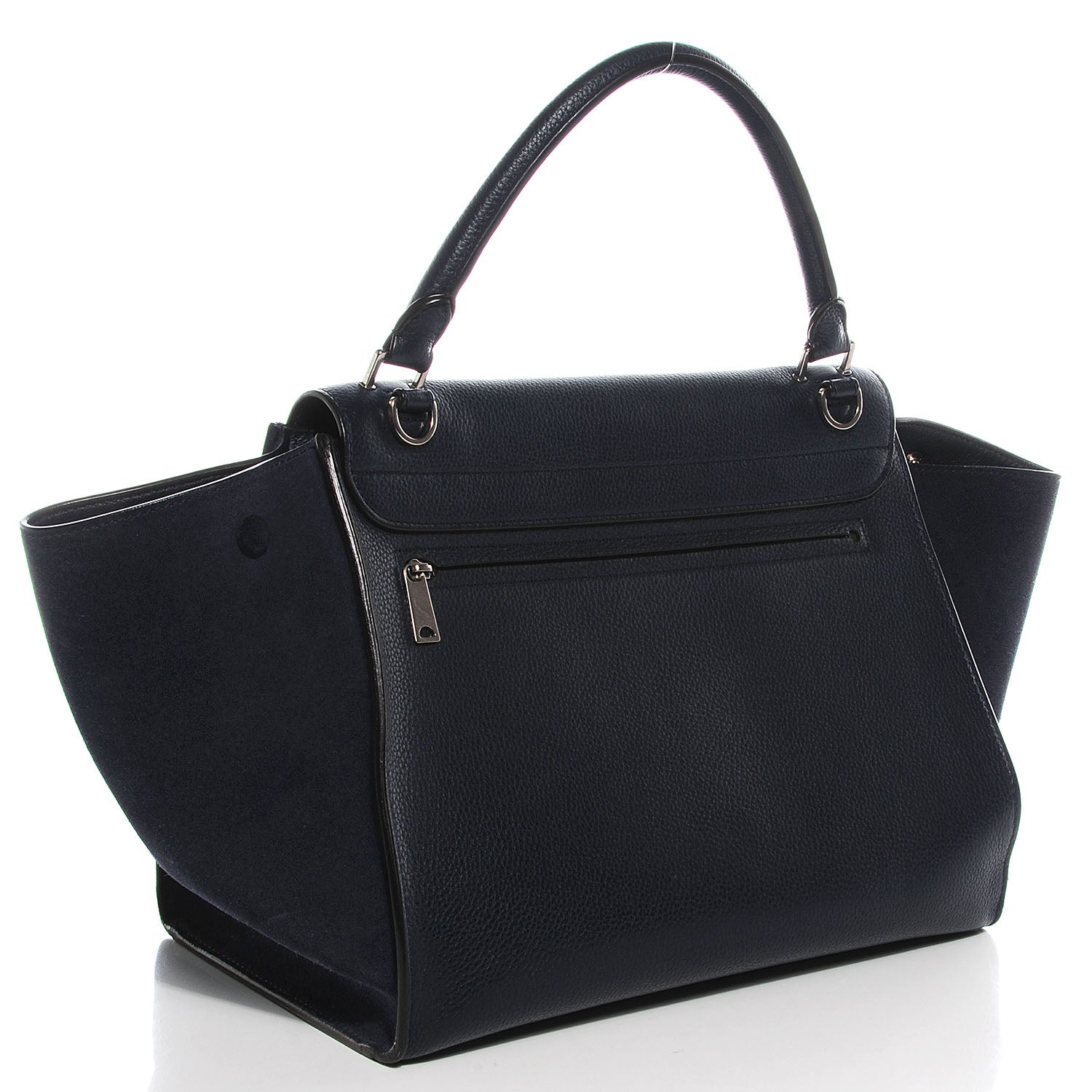 Celine Drummed Calfskin Suede Medium Trapeze Navy Blue 3 of 8