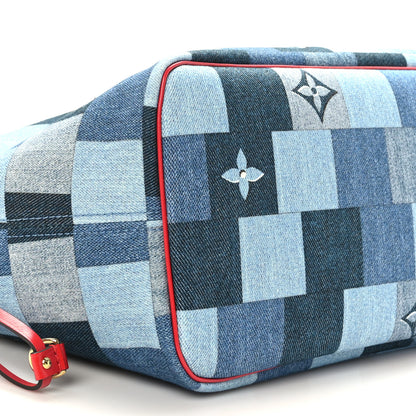 Louis Vuitton Denim Damier Monogram Patchwork Neverfull Blue Rouge 9 of 10